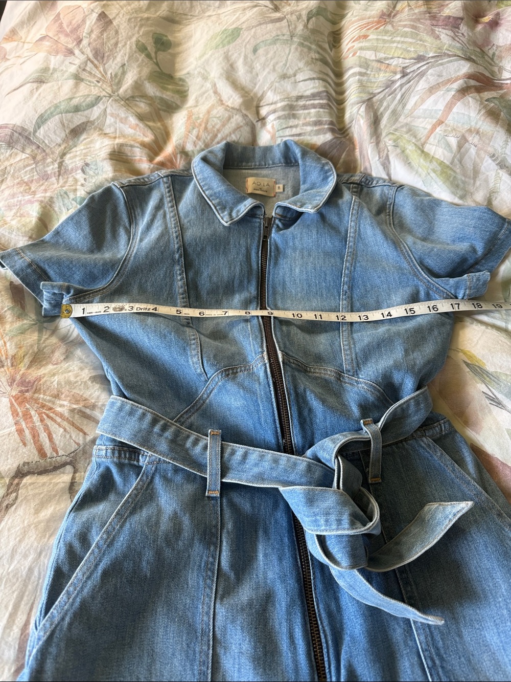 Alice and Olivia Light Blue Denim Romper with Belt - Picture 2 of 7
